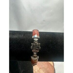 Red Jade Sterling Link Bracelet GSI Hong Kong